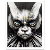 Artery8 Wall Art Print The Sultan Of Cat Land Fantasy Gothic Cat Portrait Art Framed in White | Size: W12" x H16"