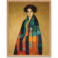 Artery8 Wall Art Print Gustav Klimt Inspired Female Portrait Woman Art Framed in Light Oak | Size: W12" x H16"