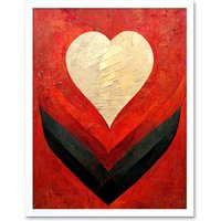 Artery8 Wall Art Print Modern Palette Knife Oil Paint Heart Red Abstract Art Framed in White | Size: W12" x H16"