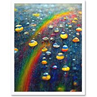 Artery8 Wall Art Print Raindrops On Rainbow Light Prism Oil Painting Art Framed in White | Size: W12" x H16"