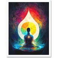Artery8 Wall Art Print 7 Chakra Meditation Energy Rainbow Relaxation Art Framed in White | Size: W12" x H16"
