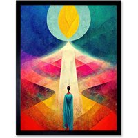Artery8 Wall Art Print Into The Light Abstract Spiritual Painting Art Framed in Black | Size: W12" x H16"