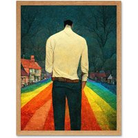 Artery8 Wall Art Print Road To Acceptance LGBTQ Conceptual Modern Art Framed in Light Oak | Size: W12" x H16"