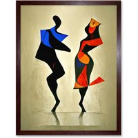 Artery8 Wall Art Print Abstract Modern Painting Of Two Figures Dancing Art Framed in Brown | Size: W12" x H16"
