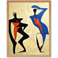 Artery8 Wall Art Print Two Figures Dancing Modern Abstract Painting Art Framed in Light Oak | Size: W12" x H16"