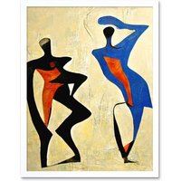 Artery8 Wall Art Print Two Figures Dancing Modern Abstract Painting Art Framed in White | Size: W12" x H16"