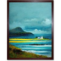 Artery8 Wall Art Print Isle Harris White Crofters Cottage Scotland Seascape Art Framed in Brown | Size: W12" x H16"