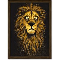 Artery8 King Of The Pride Male Lion Golden Mane Painting Gustav Dore Style Black & Gold Artwork Framed Wall Art Print A4 in Brown