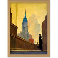 Artery8 5th Avenue New York At Sunrise Watercolour Painting Artwork Framed Wall Art Print A4 in Light Oak