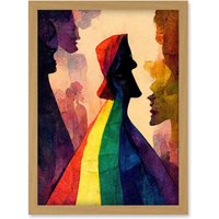 Artery8 The Others Abstract LGBTQ Rainbow Figures Artwork Framed Wall Art Print A4 in Light Oak