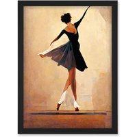 Artery8 Graceful Ballet Dancer In Black Dress Artwork Framed Wall Art Print A4