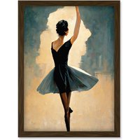 Artery8 Ballet Dancer Spinning In Black Dress Pastel Artwork Framed Wall Art Print A4 in Brown