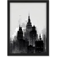 Artery8 Skyscraper Cityscape Charcoal Illustration Black White Artwork Framed Wall Art Print A4