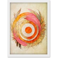 Artery8 Abstract Dreamcatcher With Feathers In Soft Pastel Palette Artwork Framed Wall Art Print A4 in White