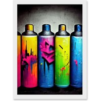 Artery8 Colour Spray Paint Graffiti Cans Street Illustration Artwork Framed Wall Art Print A4 in White