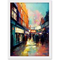Artery8 Carnaby Street London Bright Acrylic Painting Artwork Framed Wall Art Print A4 in White