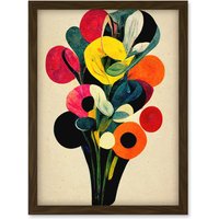 Artery8 Kandinsky Inspired Abstract Multicolour Flower Bouquet Artwork Framed Wall Art Print A4 in Brown