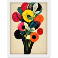 Artery8 Kandinsky Inspired Abstract Multicolour Flower Bouquet Artwork Framed Wall Art Print A4 in White