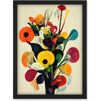 Artery8 Abstract Kandinsky Inspired Multicolour Flower Bouquet In Vase Artwork Framed Wall Art Print A4 in Black