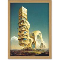Artery8 Surrealism Modern Architecture Palace Artwork Framed Wall Art Print A4 in Light Oak