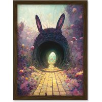 Artery8 Down The Rabbit Hole Alice In Wonderland Easter Bunny Tunnel Artwork Framed Wall Art Print A4 in Brown