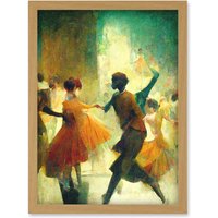 Artery8 1950's Jazz Club Dancers Degas Style Painting Artwork Framed Wall Art Print A4 in Light Oak