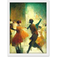 Artery8 1950's Jazz Club Dancers Degas Style Painting Artwork Framed Wall Art Print A4 in White