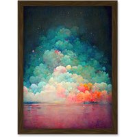 Artery8 Beach Sunset In Bubble Clouds Dreamy Surreal Abstract Artwork Framed Wall Art Print A4 in Brown