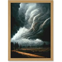 Artery8 The Storm Rolls In Oil Painting Clouds Countryside Artwork Framed Wall Art Print A4 in Light Oak
