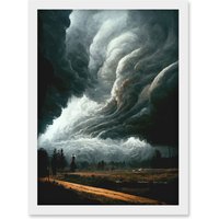 Artery8 The Storm Rolls In Oil Painting Clouds Countryside Artwork Framed Wall Art Print A4 in White