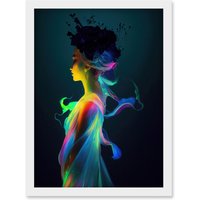 Artery8 Nature Fairy In Colourful Fluorescent Light Dress Artwork Framed Wall Art Print A4 in White