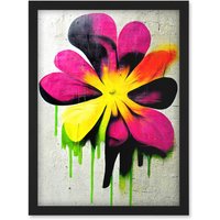 Artery8 Vibrant Street Art Graffiti Spray Paint Flower On Wall Artwork Framed Wall Art Print A4 in Black