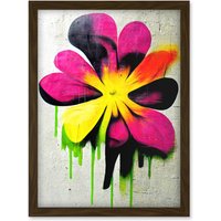 Artery8 Vibrant Street Art Graffiti Spray Paint Flower On Wall Artwork Framed Wall Art Print A4 in Brown