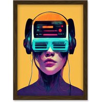 Artery8 The Gamer Streaming VR Headset Retro Futurist Kids Artwork Framed Wall Art Print A4 in Brown