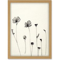 Artery8 Stylish Minimalist Flower Illustration Line Drawing With Black Ink Artwork Framed Wall Art Print A4 in Light Oak
