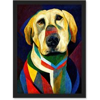 Artery8 Kandinsky's Dog Abstract Multi-Coloured Oil Painting Artwork Framed Wall Art Print A4 in Black