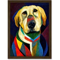Artery8 Kandinsky's Dog Abstract Multi-Coloured Oil Painting Artwork Framed Wall Art Print A4 in Brown