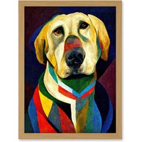 Artery8 Kandinsky's Dog Abstract Multi-Coloured Oil Painting Artwork Framed Wall Art Print A4 in Light Oak