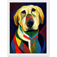 Artery8 Kandinsky's Dog Abstract Multi-Coloured Oil Painting Artwork Framed Wall Art Print A4 in White