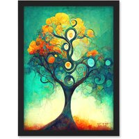 Artery8 Klimt Inspired Luminous Abstract Autumn Fall Tree Artwork Framed Wall Art Print A4 in Black