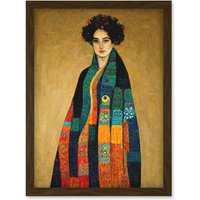 Artery8 Gustav Klimt Inspired Female Portrait Woman Artwork Framed Wall Art Print A4 in Brown
