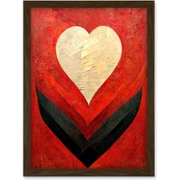 Artery8 Modern Palette Knife Oil Paint Heart Red Abstract Artwork Framed Wall Art Print A4 in Brown