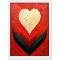 Artery8 Modern Palette Knife Oil Paint Heart Red Abstract Artwork Framed Wall Art Print A4 in White