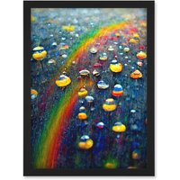 Artery8 Raindrops On Rainbow Light Prism Oil Painting Artwork Framed Wall Art Print A4 in Black
