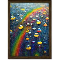 Artery8 Raindrops On Rainbow Light Prism Oil Painting Artwork Framed Wall Art Print A4 in Brown