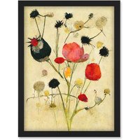 Artery8 Wild Flower Pastel & Ink Illustration Abstract Artwork Framed Wall Art Print A4 in Black