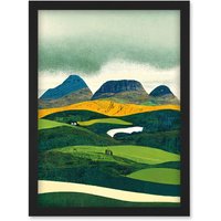 Artery8 Scottish Highland Munros Landscape Linocut Artwork Framed Wall Art Print A4 in Black