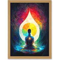 Artery8 7 Chakra Meditation Energy Rainbow Relaxation Artwork Framed Wall Art Print A4 in Light Oak