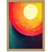 Artery8 The Relentless Sun Abstract Artwork Framed Wall Art Print A4 in Light Oak