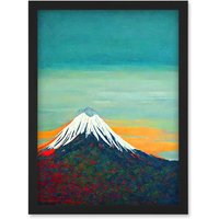 Artery8 Mount Fuji Volcano Peak At Sunrise Artwork Framed Wall Art Print A4 in Black